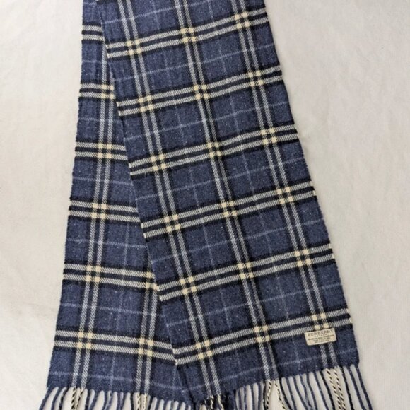Burberry Classic Unisex Check Scarf Blue 90% Merino wool 10% Cashmere Fast Ship - Picture 3 of 7